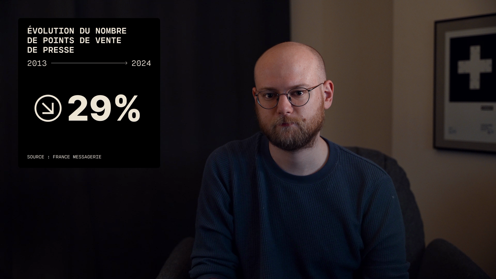 Capture de la vidéo : Valentin Socha à droite de l'image, un encart graphique avec une statistique apparaît à gauche.